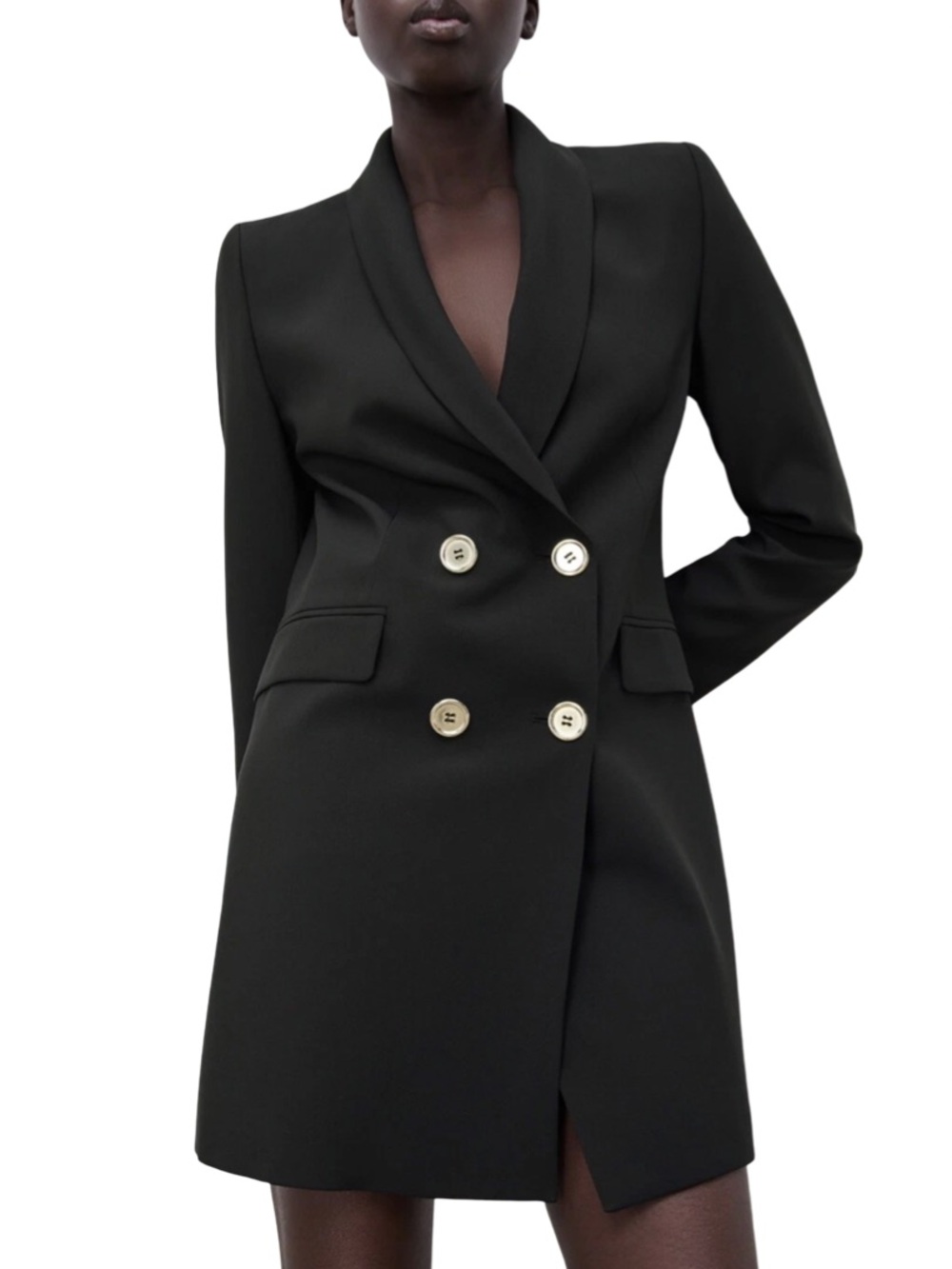 Zara Black Double-Breasted Blazer Dress with Gold Buttons